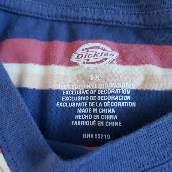 Dickies T Shirt Womens 1X Red Blue Striped Embroidered Retro Long Baby Tee - Picture 4 of 10